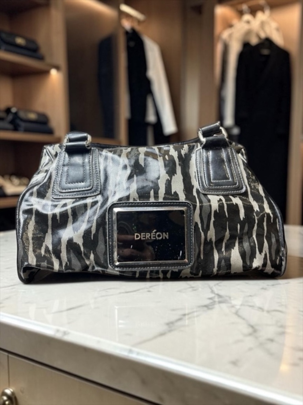 Dereon Black and White Patterned Shoulder Bag Animal Print Handbag Y2K 90’s​​​